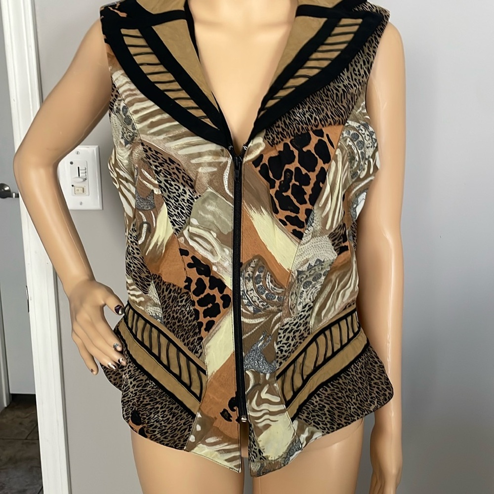 Vintage Cach’e Leather and Rayon Top Small Made in USA🇺🇸